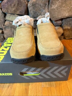 Men's Slip-On Suede Work Shoes in Tan Steel Toe Size 8